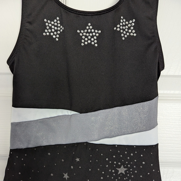 More Than Magic Black Leotard with Silver Accents Size 6/6X - Picture 5 of 10
